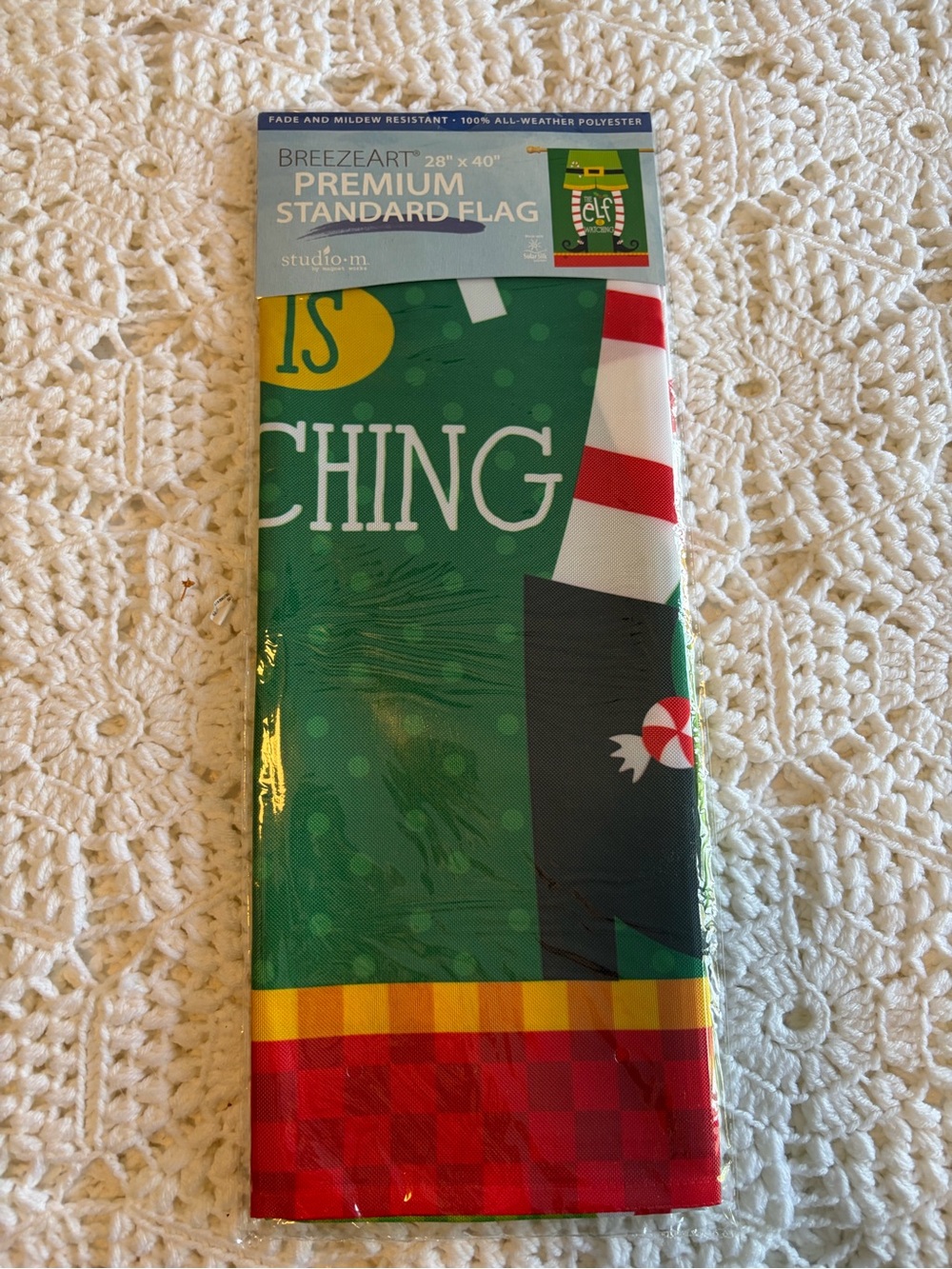 The Elf Watching studio m Green Holiday Premium Standard Flag